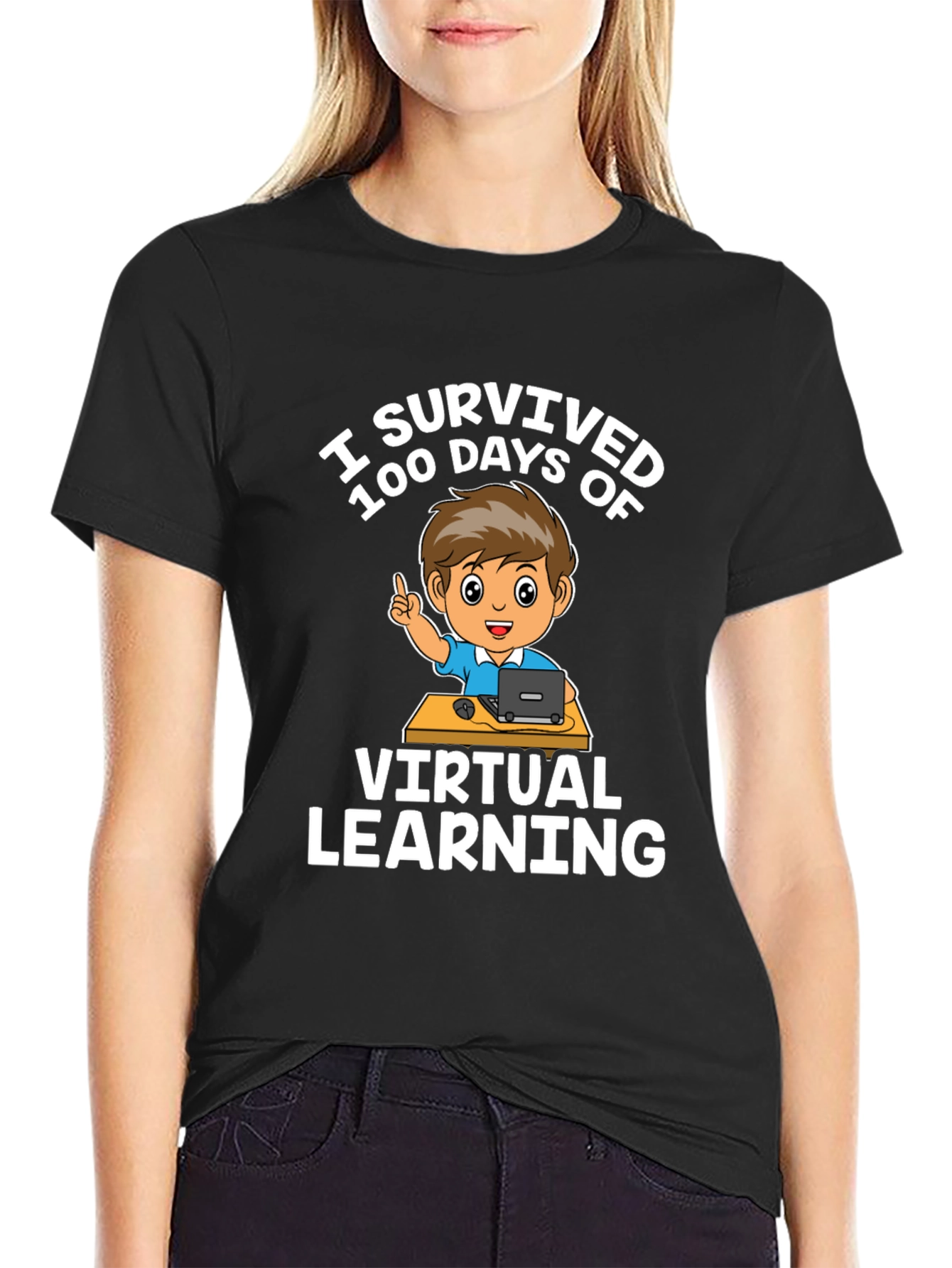 I Survived 100 Days Virtual Learning Black T-Shirt
