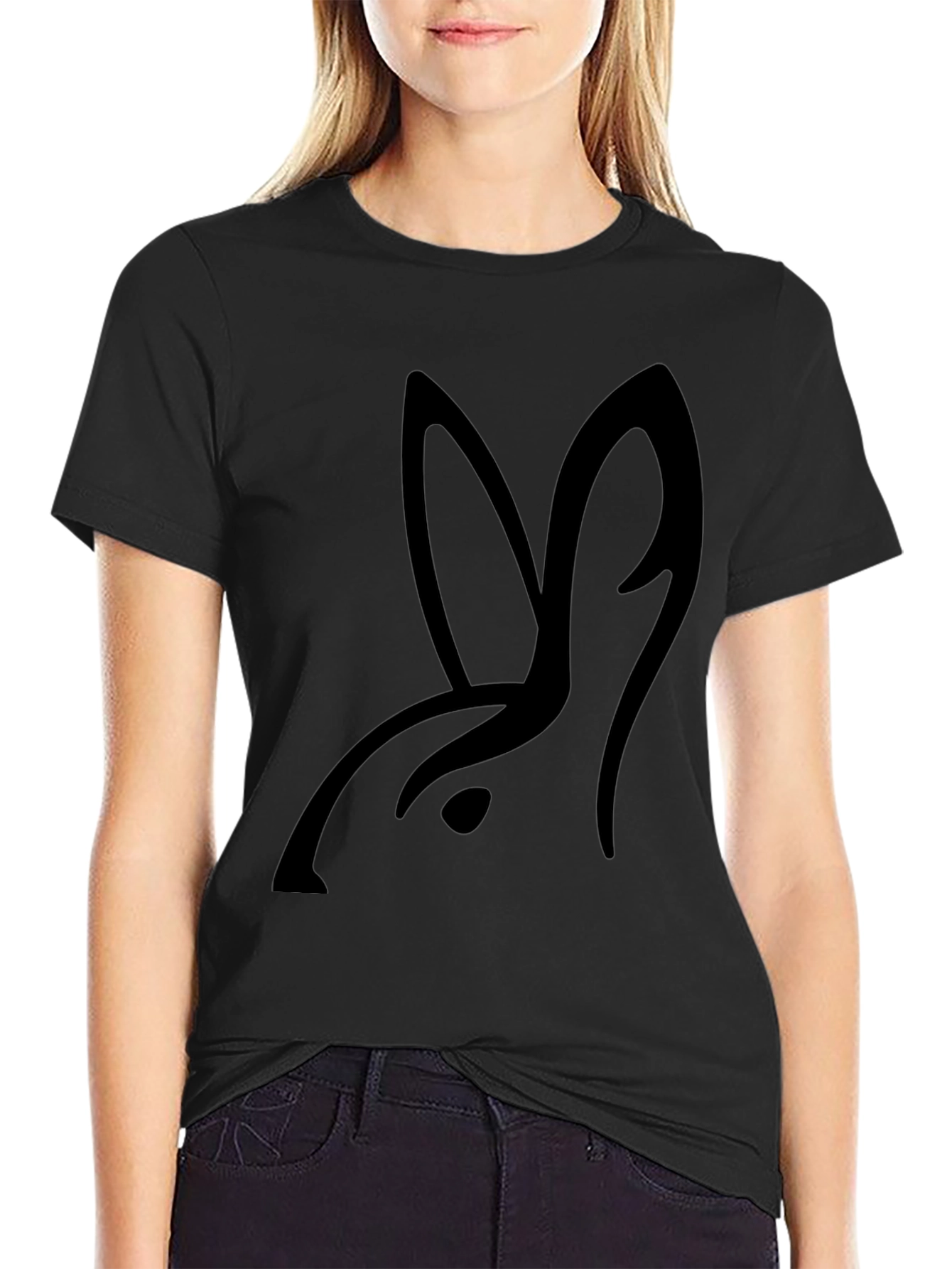 Minimalist Rabbit Graphic Black T-Shirt