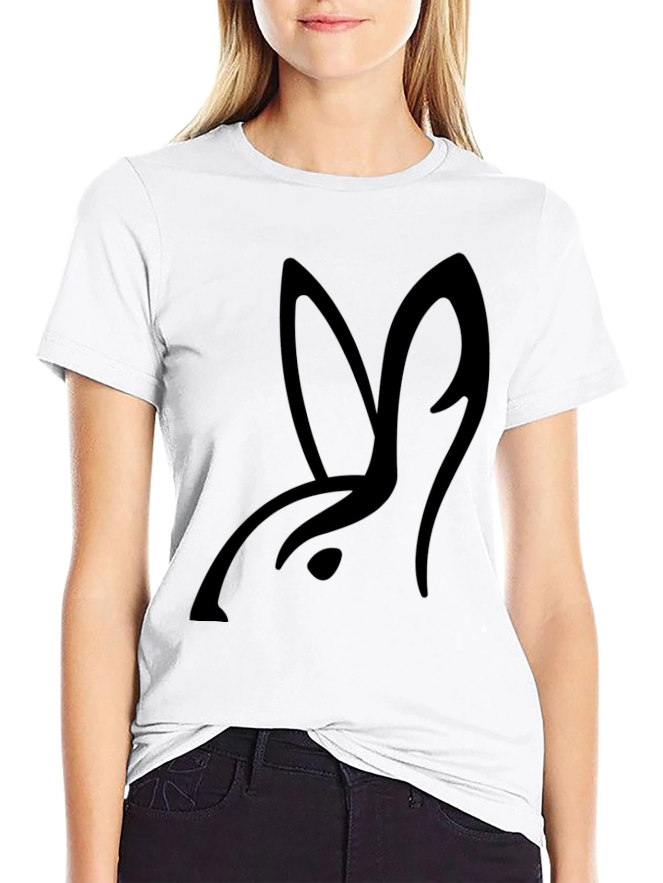 Minimalist Rabbit Graphic Black T-Shirt