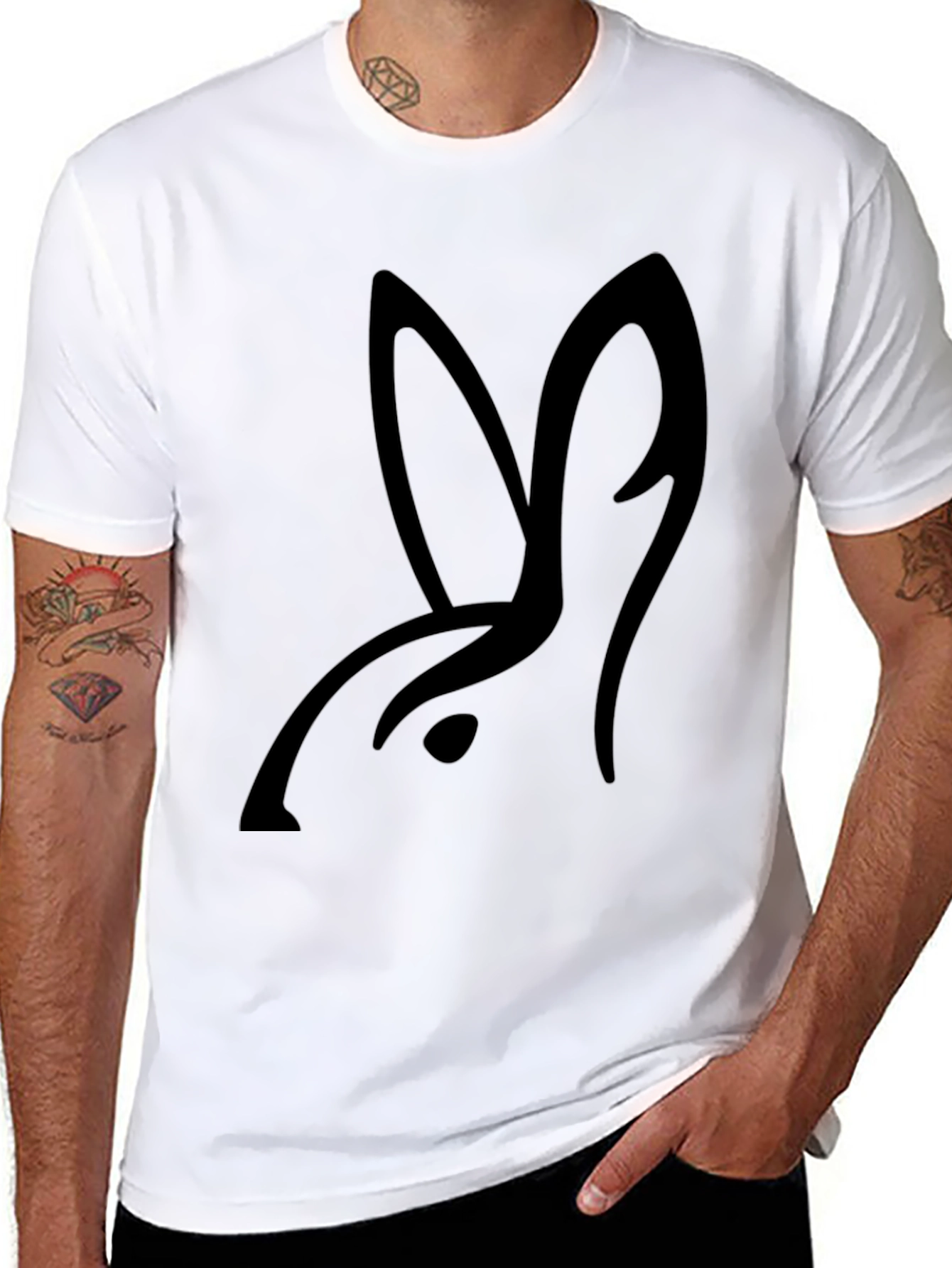 Minimalist Rabbit Graphic Black T-Shirt