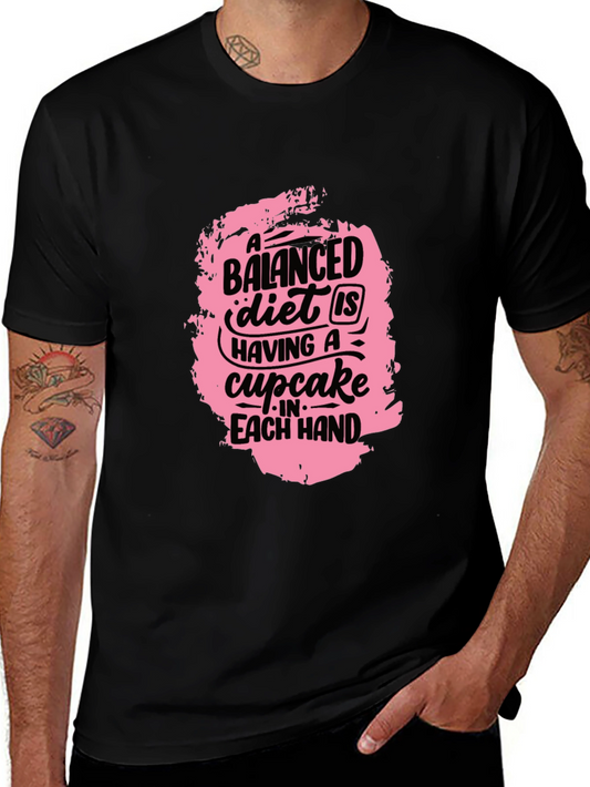 Funny Balanced Diet Cupcake Graphic Tee - Unisex Black T-Shirt