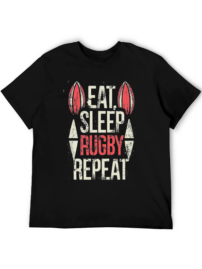 Eat Sleep Rugby Repeat Black T-Shirt
