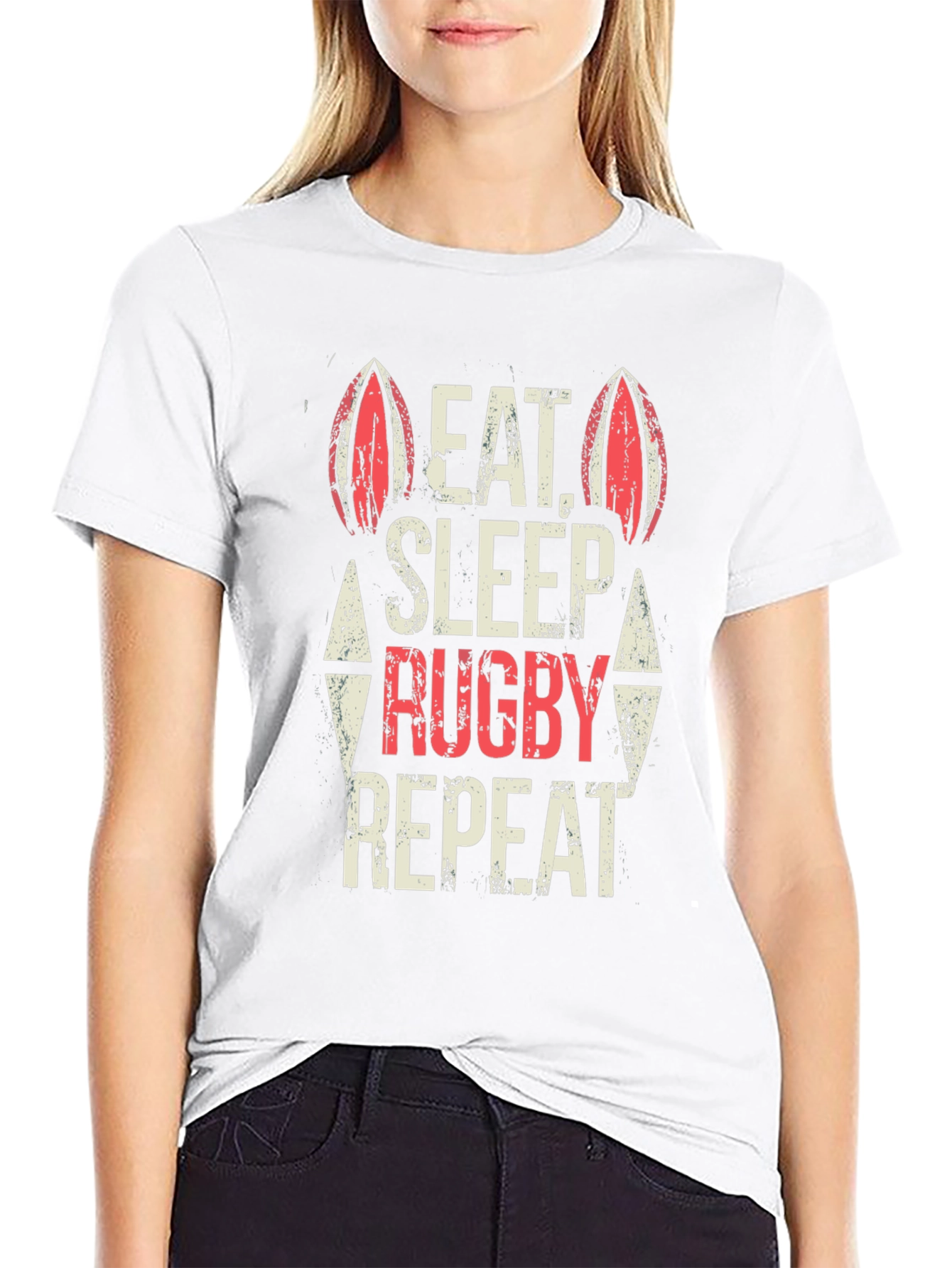 Eat Sleep Rugby Repeat Black T-Shirt