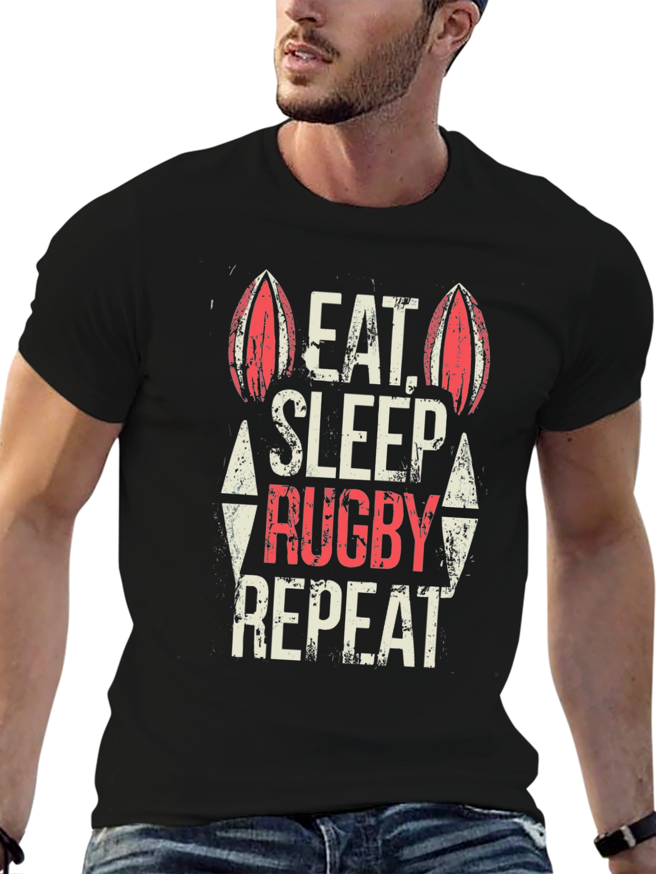 Eat Sleep Rugby Repeat Black T-Shirt