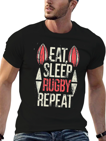 Eat Sleep Rugby Repeat Black T-Shirt