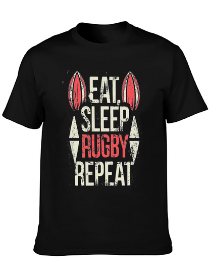 Eat Sleep Rugby Repeat Black T-Shirt