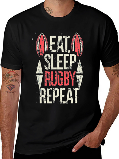 Eat Sleep Rugby Repeat Black T-Shirt
