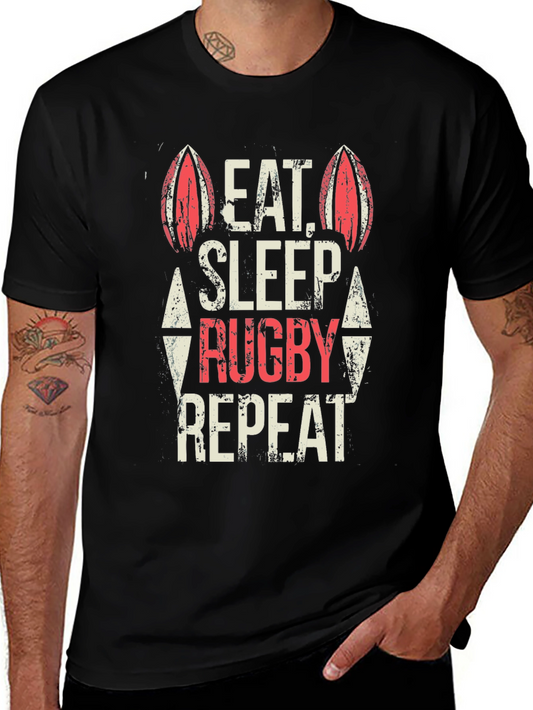 Eat Sleep Rugby Repeat Black T-Shirt