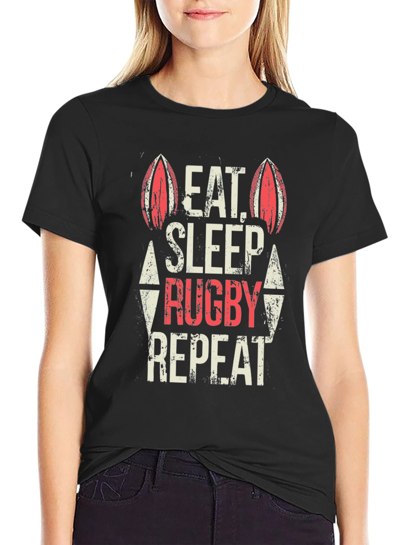 Eat Sleep Rugby Repeat Black T-Shirt