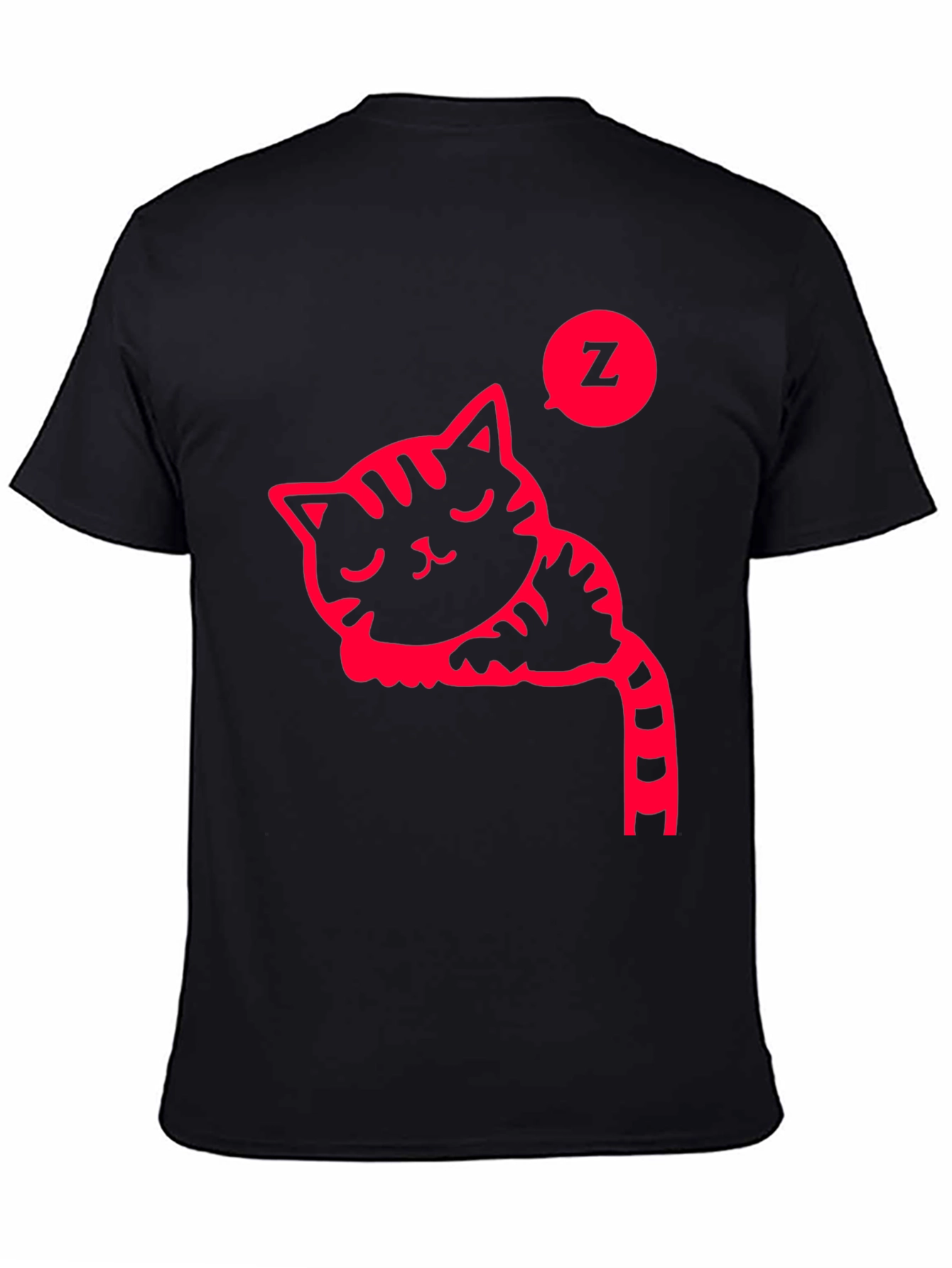 Sleeping Cat Graphic Tee - Black Cotton T-Shirt