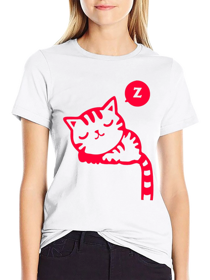 Sleeping Cat Graphic Tee - Black Cotton T-Shirt