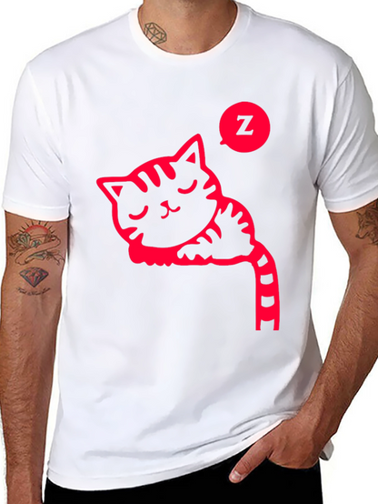 Sleeping Cat Graphic Tee - Black Cotton T-Shirt