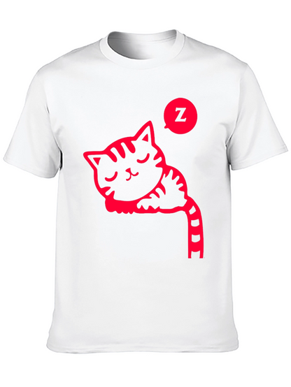 Sleeping Cat Graphic Tee - Black Cotton T-Shirt
