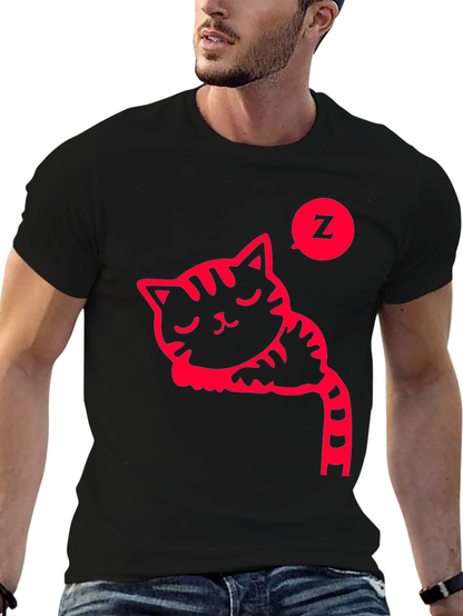 Sleeping Cat Graphic Tee - Black Cotton T-Shirt
