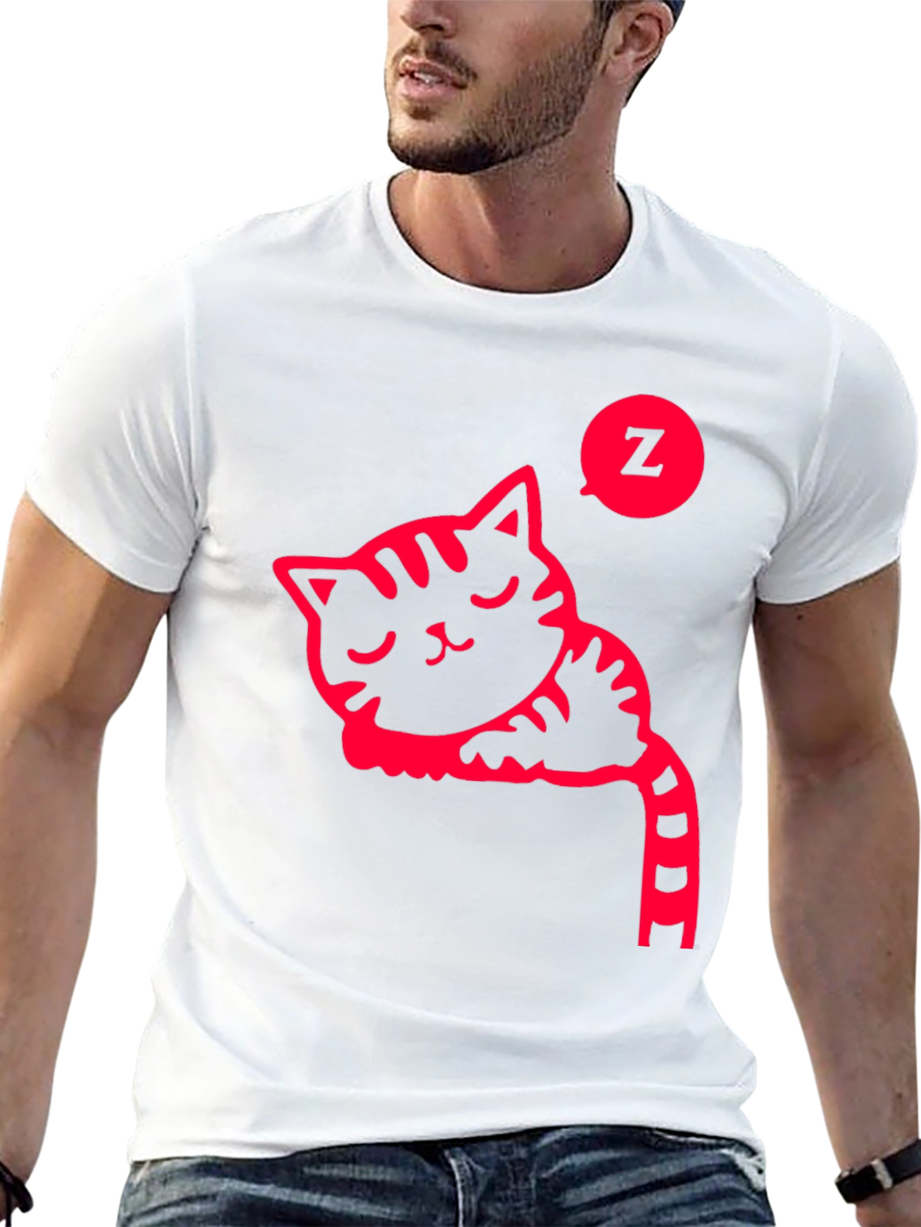 Sleeping Cat Graphic Tee - Black Cotton T-Shirt