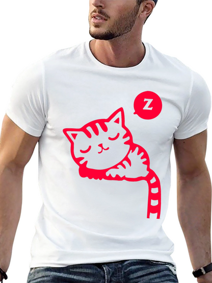 Sleeping Cat Graphic Tee - Black Cotton T-Shirt