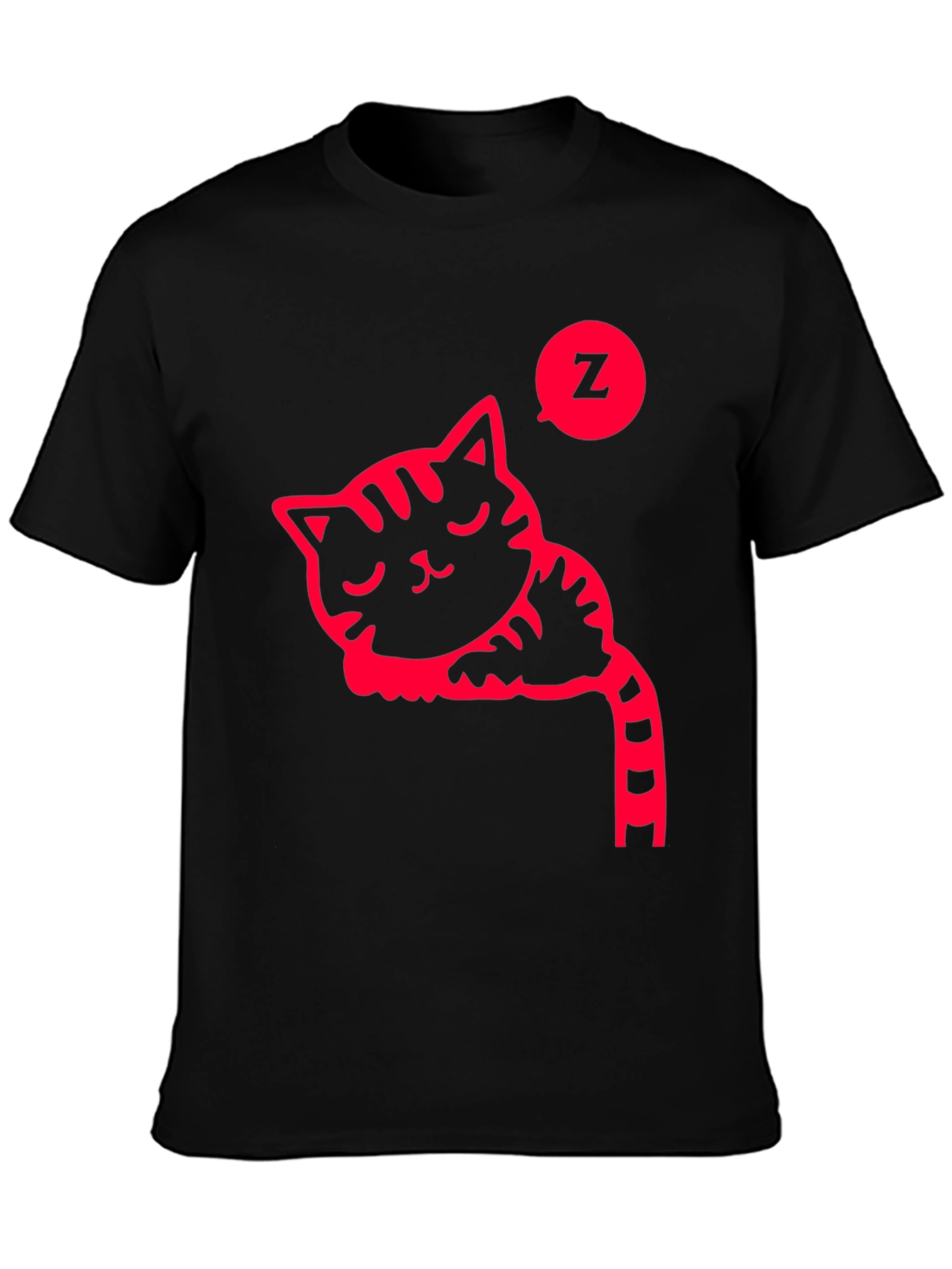 Sleeping Cat Graphic Tee - Black Cotton T-Shirt