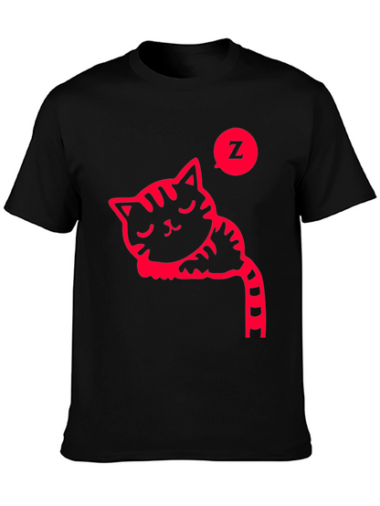 Sleeping Cat Graphic Tee - Black Cotton T-Shirt