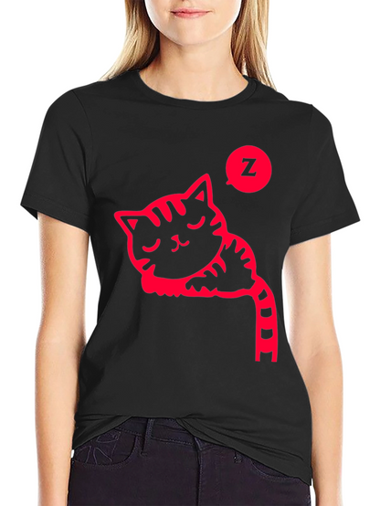 Sleeping Cat Graphic Tee - Black Cotton T-Shirt