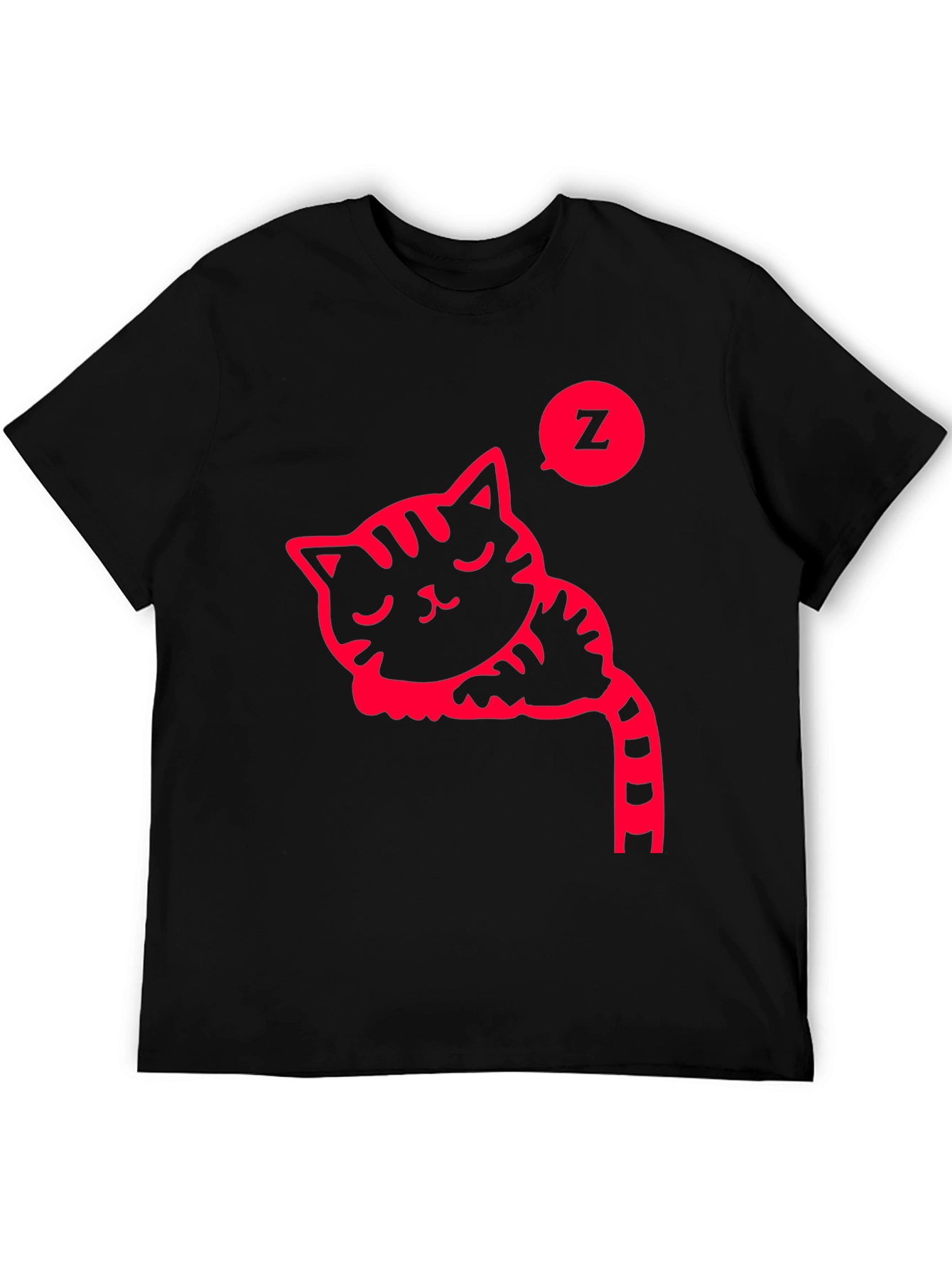 Sleeping Cat Graphic Tee - Black Cotton T-Shirt