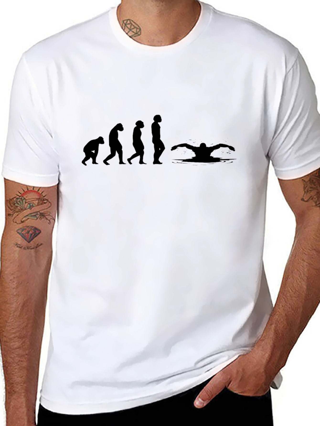 Evolution of Swimming Black T-Shirt