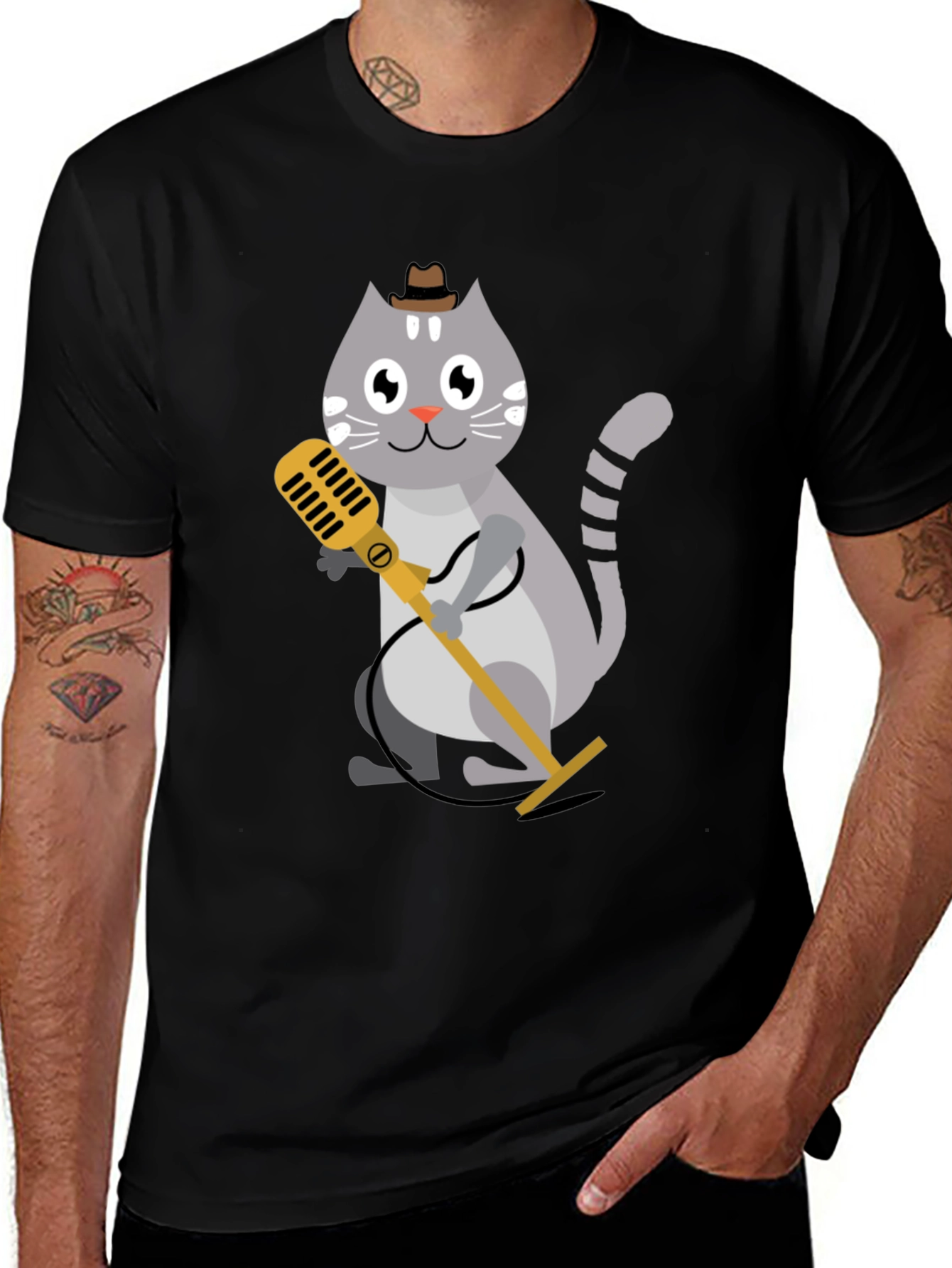 Cool Cat Singer T-Shirt - Black