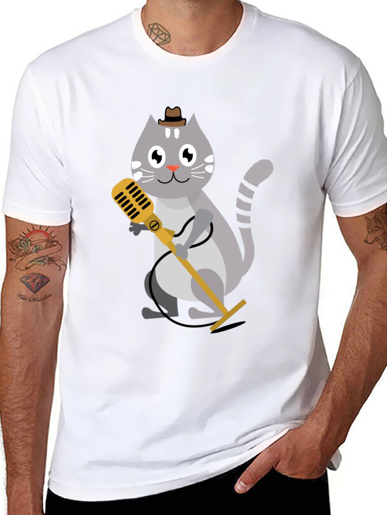 Cool Cat Singer T-Shirt - Black