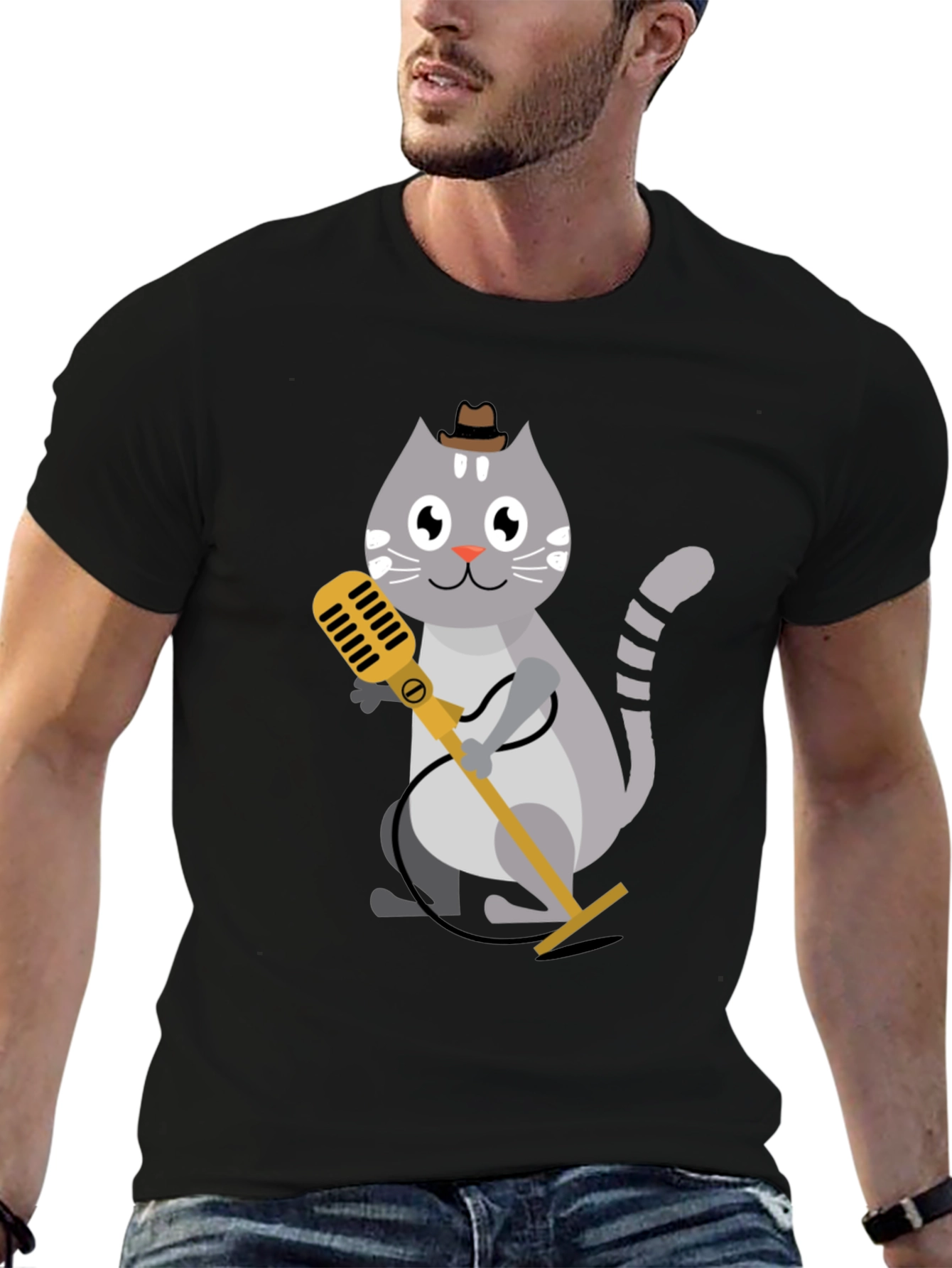 Cool Cat Singer T-Shirt - Black