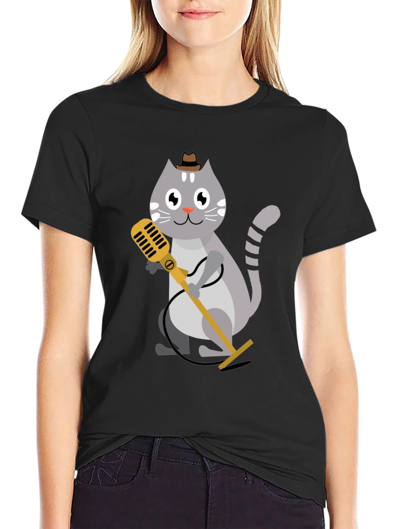 Cool Cat Singer T-Shirt - Black