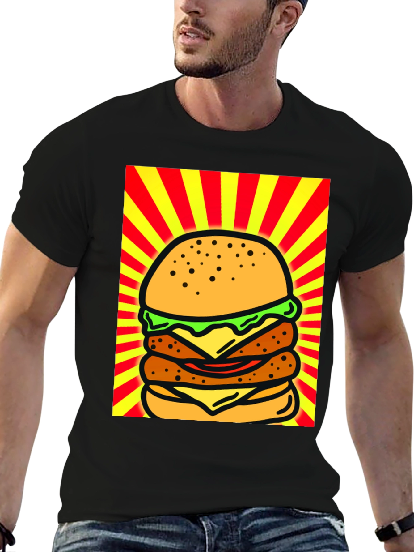 Burger Graphic Black T-Shirt