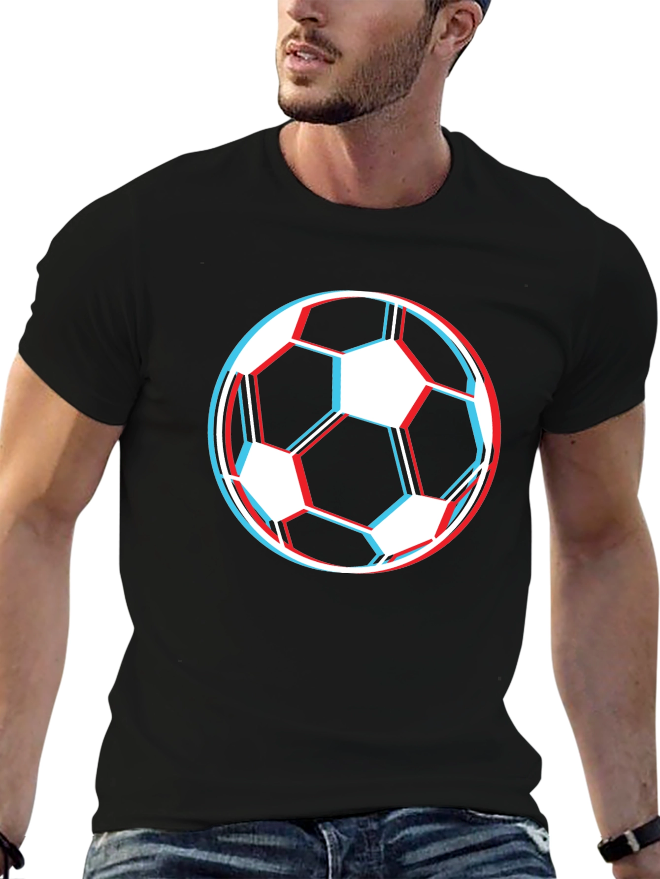 Soccer Ball Graphic Tee - Black Cotton T-Shirt