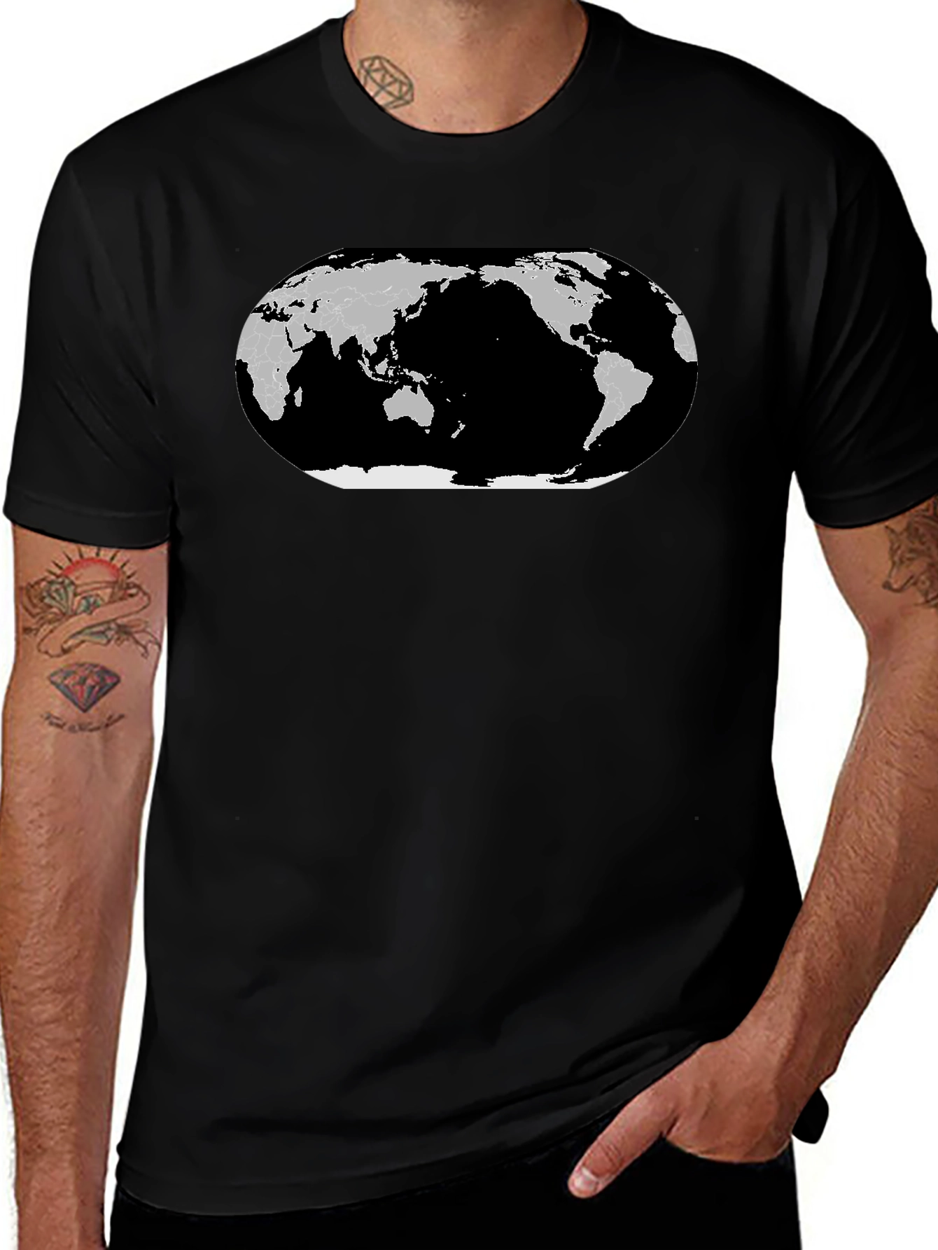 World Map Graphic T-Shirt - Black Cotton Tee