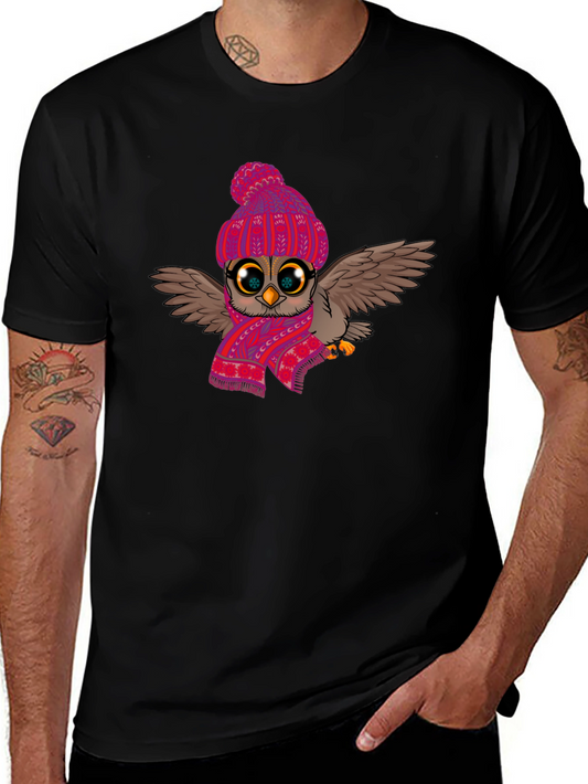 Winter Owl T-Shirt: Cute Cartoon Bird with Scarf & Hat