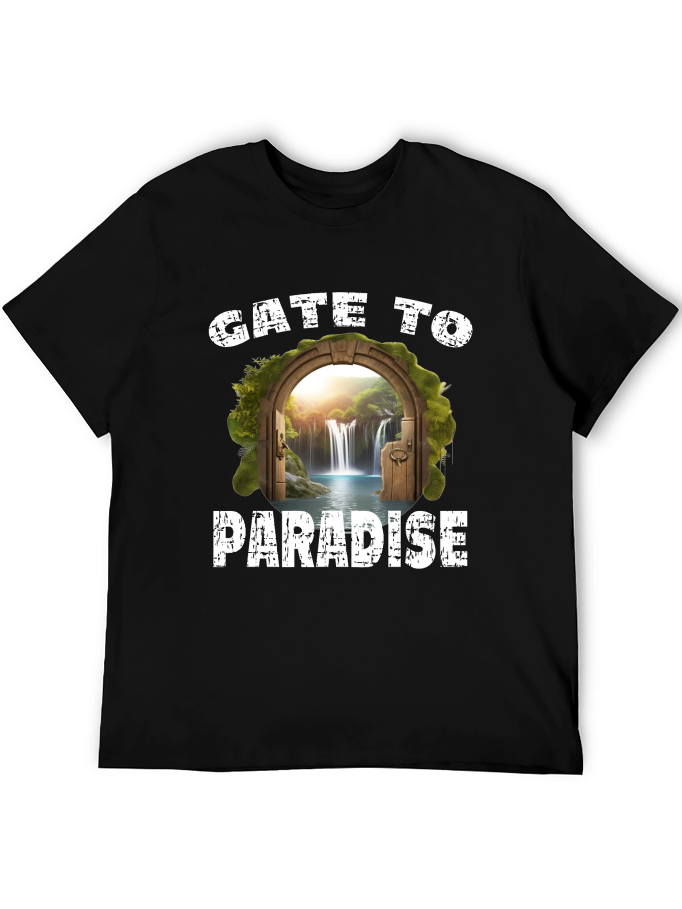 Gate to Paradise Graphic Tee - Black Casual T-Shirt