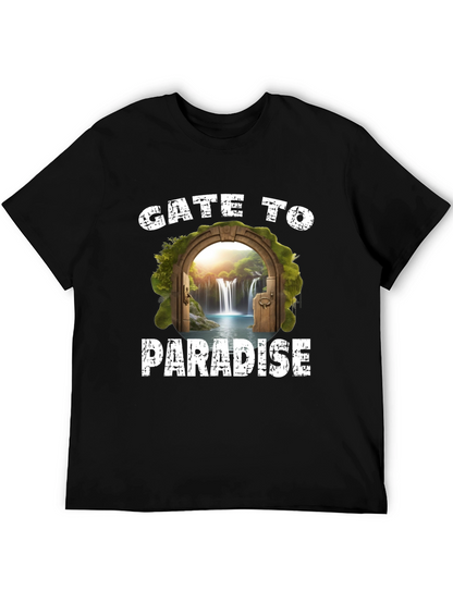 Gate to Paradise Graphic Tee - Black Casual T-Shirt