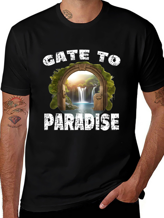 Gate to Paradise Graphic Tee - Black Casual T-Shirt