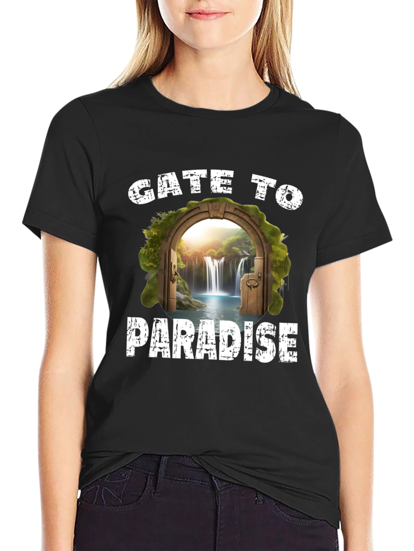 Gate to Paradise Graphic Tee - Black Casual T-Shirt