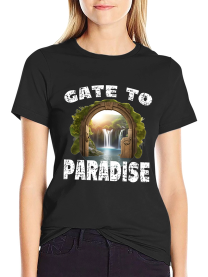 Gate to Paradise Graphic Tee - Black Casual T-Shirt