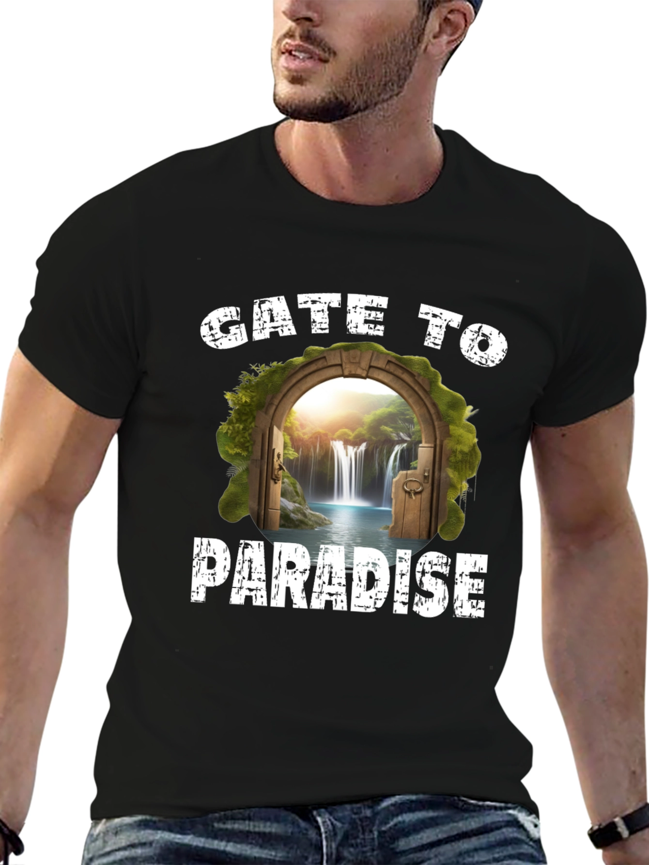 Gate to Paradise Graphic Tee - Black Casual T-Shirt