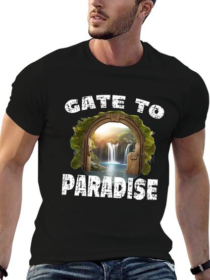 Gate to Paradise Graphic Tee - Black Casual T-Shirt