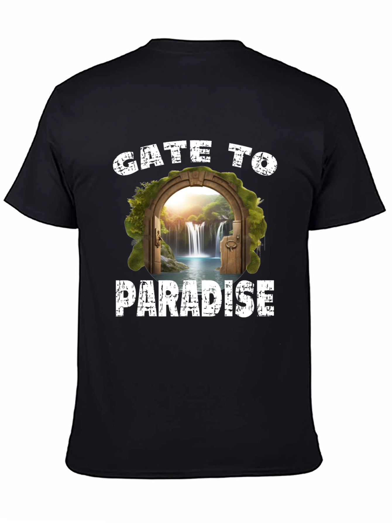 Gate to Paradise Graphic Tee - Black Casual T-Shirt