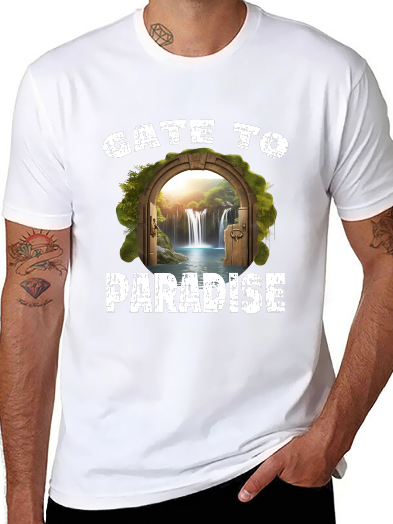 Gate to Paradise Graphic Tee - Black Casual T-Shirt