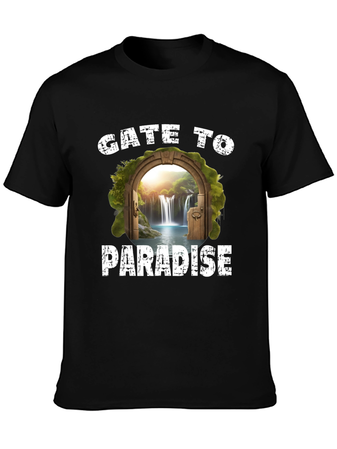 Gate to Paradise Graphic Tee - Black Casual T-Shirt
