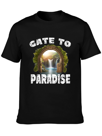 Gate to Paradise Graphic Tee - Black Casual T-Shirt