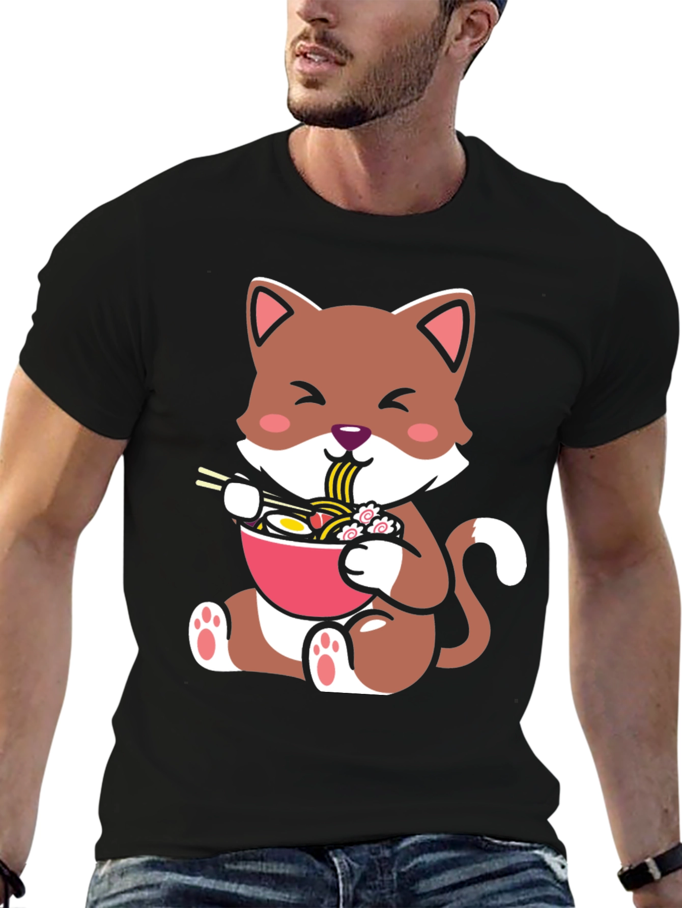 Cute Cat Ramen Bowl Graphic Tee
