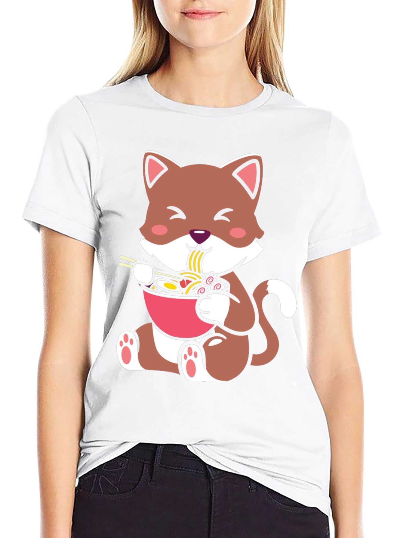 Cute Cat Ramen Bowl Graphic Tee